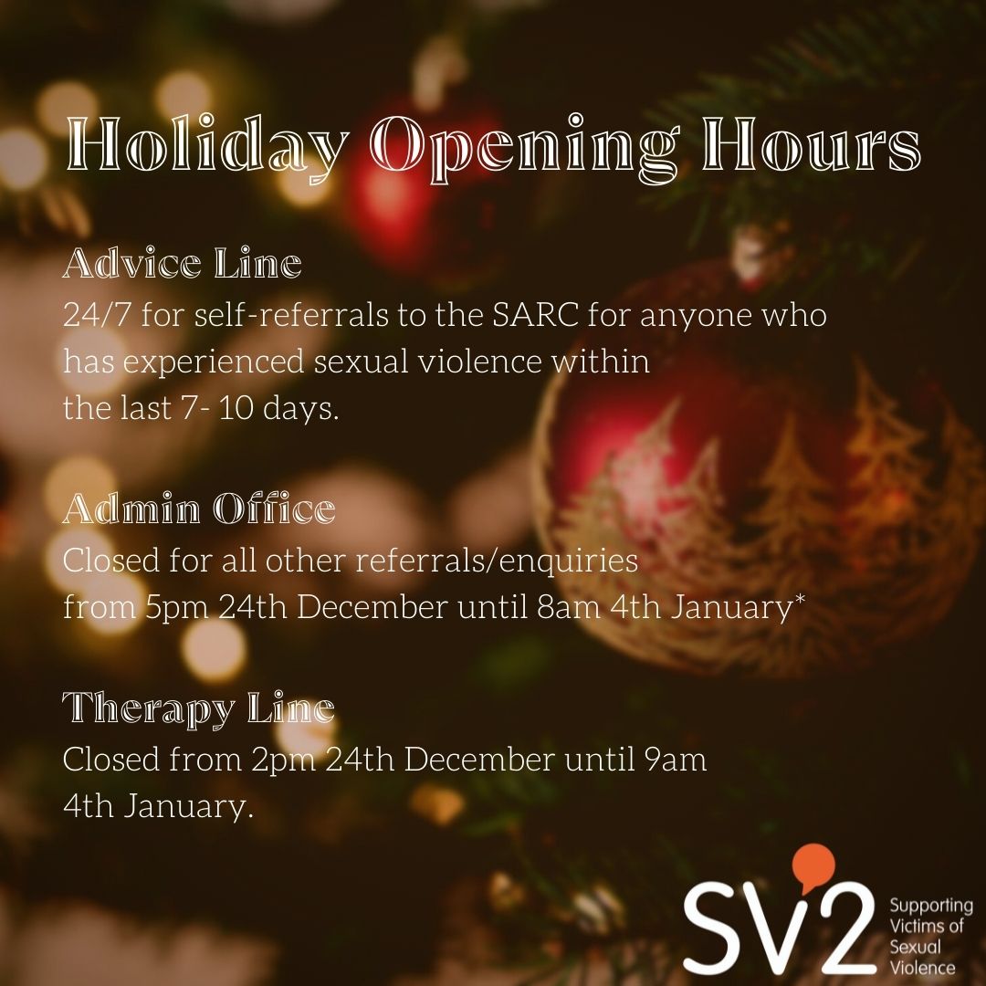 sv2uk's tweet photo. These are our holiday opening hours🎄
The holidays can be a difficult time for a lot of people, please remember you're not alone! 
We have listed some helplines that are open during the festive period, should you feel you need some support 💜

#helplines #support #mentalhealth https://t.co/Caj0bfv4zE