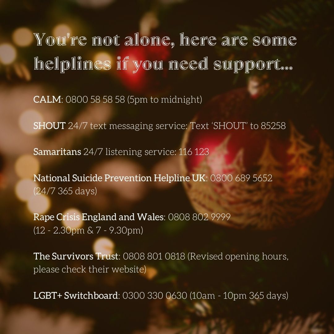 sv2uk's tweet photo. These are our holiday opening hours🎄
The holidays can be a difficult time for a lot of people, please remember you're not alone! 
We have listed some helplines that are open during the festive period, should you feel you need some support 💜

#helplines #support #mentalhealth https://t.co/Caj0bfv4zE