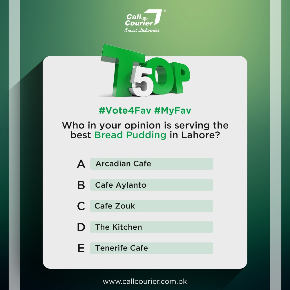 callcourierpk's tweet photo. Winters for Lahorees is just the best time of the year to satisfy their hunger for seventh Heaven. Here are some restaurants offering delectable Bread Pudding, who In your opinion is the best spot to enjoy Bread Pudding this winter? 
#CallCourier #SmartDeliveries #Top5Poll https://t.co/wrsQbJnw4q