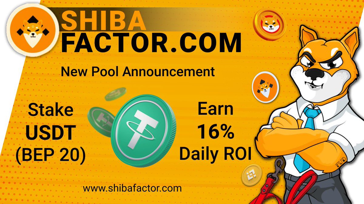 shibafactor's tweet photo. https://t.co/swcmHv1owV :- USDT POOL ADDED. Stake your USDT and earn daily upto 16%.#USDT #bnb #BSC #PancakeSwap #BUSD  #cake #SHIB #dapp https://t.co/UWMi3oopDM