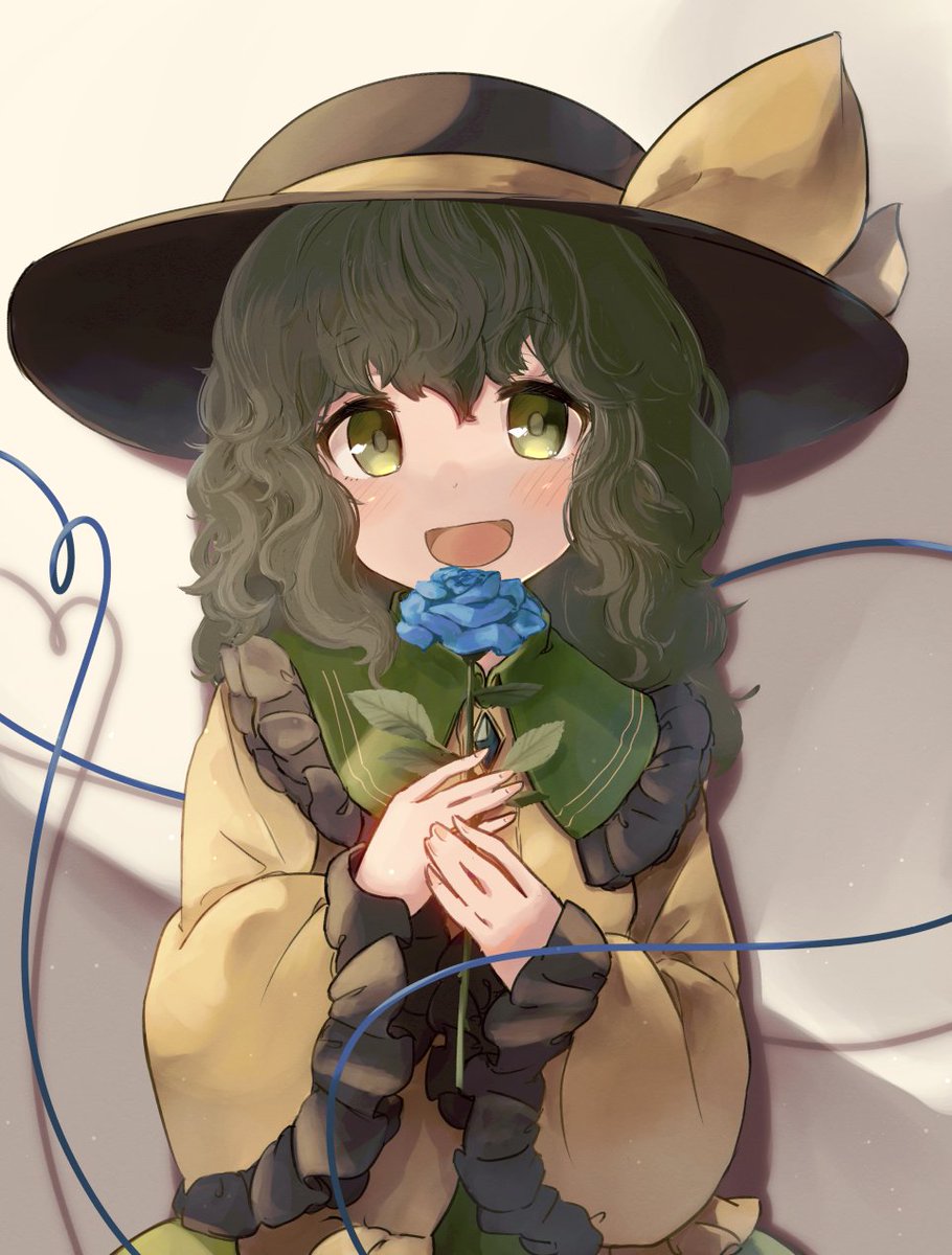 komeiji koishi 1girl hat solo blue flower flower heart of string green eyes  illustration images