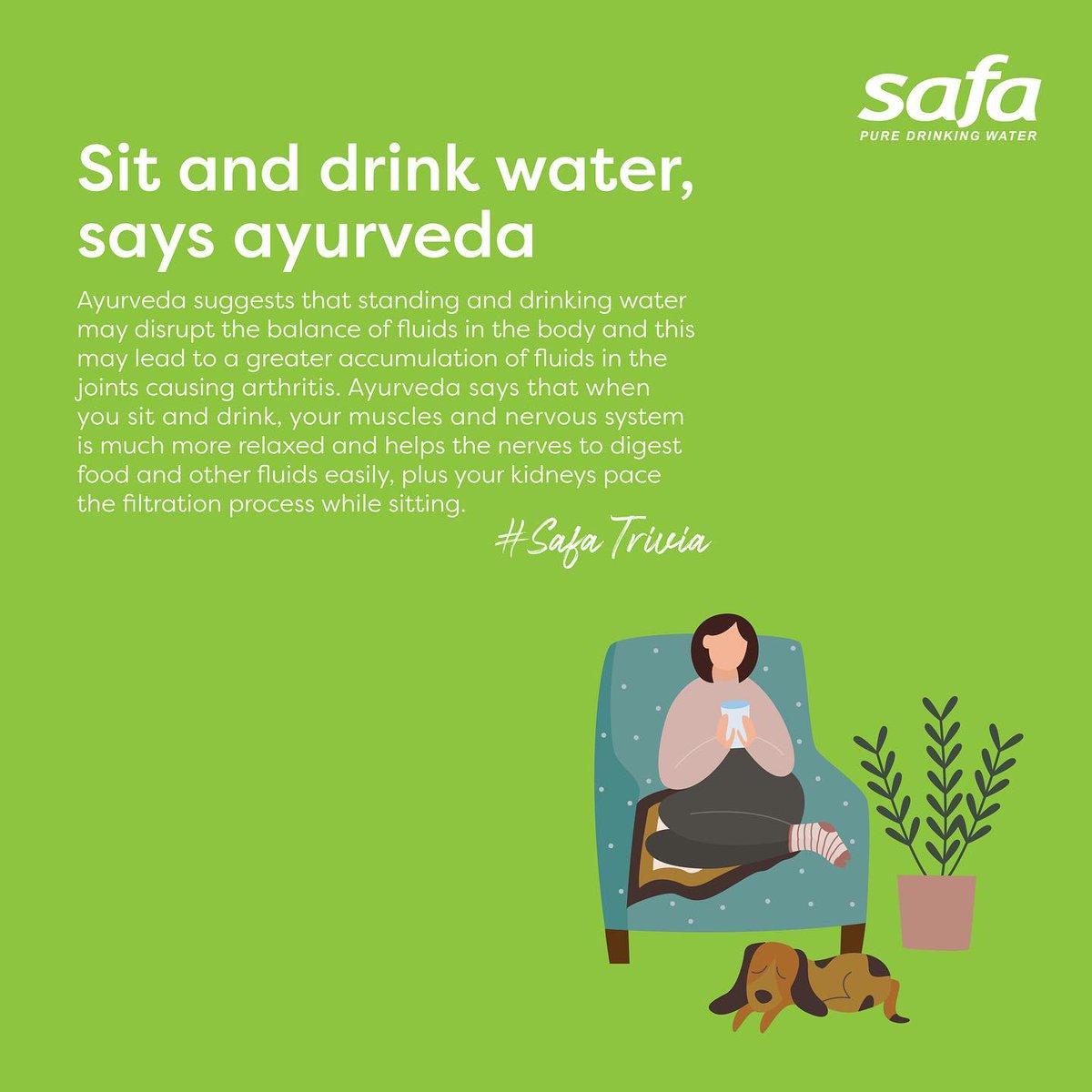 safawaterqa's tweet photo. it and drink water.
says ayurveda
Ayurveda suggests that standing and
drinking water may disrupt the balance of
fluids in the body and this may lead to a
greater accumulation of fluids in the joints
causing arthritis @safawaterqa #safawater #safaissafe #safaispure #doha #qatar https://t.co/cT1WwiLHIl