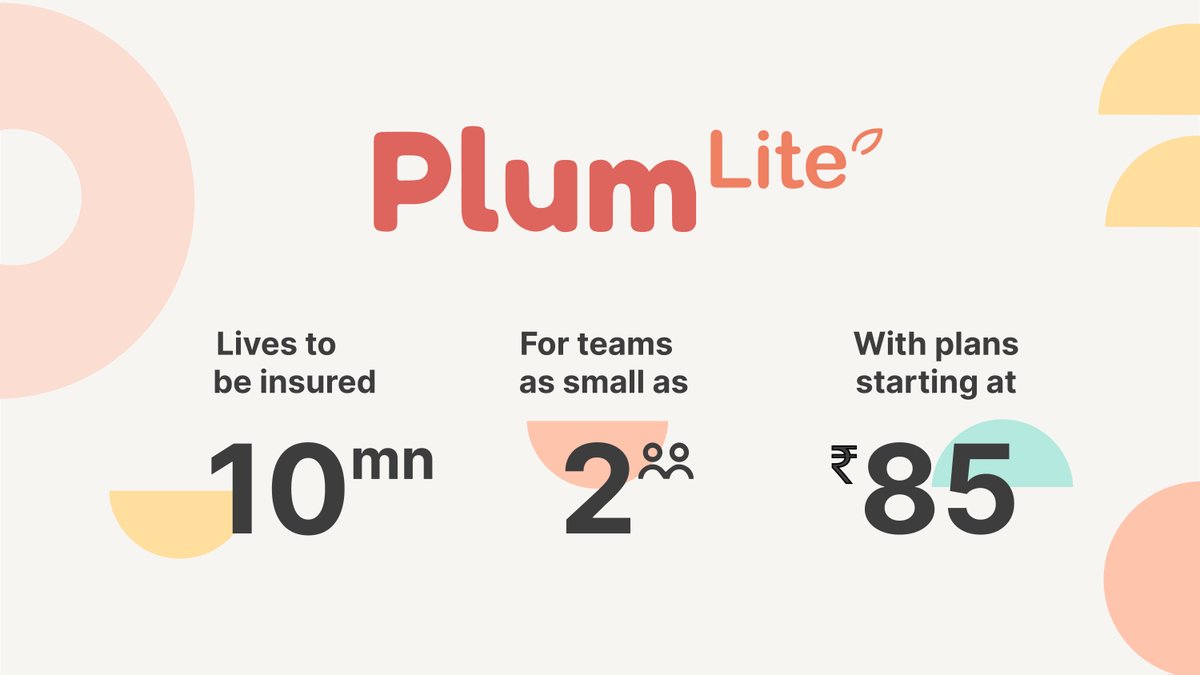 🚀 New Launch! 🚀

Introducing Plum Lite.

The easiest way for a small team to get started with health benefits. Starts at—take a breath—85 rupees!

Our mission: 10mn Indians insured by 2025.

What's the story? 🧵