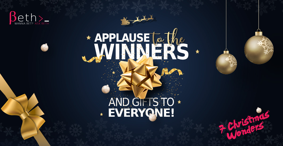 This is the moment we have been waiting for. 👏
We thank everyone who participated in our 7 Christmas Wonders Tournament and glad if you enjoyed the tasks and had some fun. 
And now… applause for the winners! 🎉🎁
beth.bet/news/gifts-for…