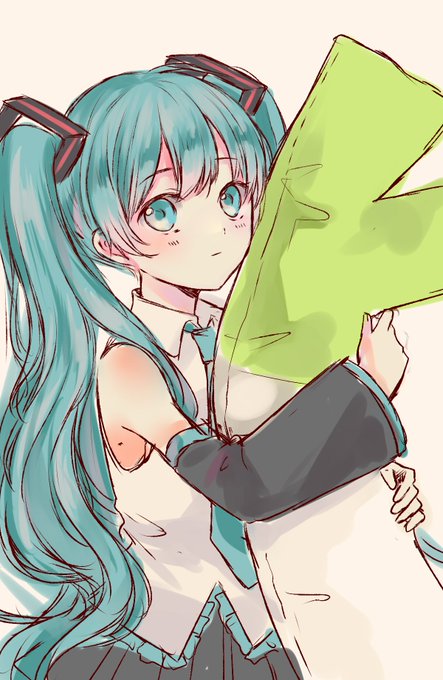 初音ミク「みくとネギ落書き #初音ミク #イラスト #VOCALOID 」|ちくわ