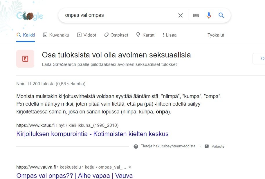 Lienee syytä olla varovainen mitä googlettelee, ettei vahingossa törmää pilkunnussimiseen 😁
