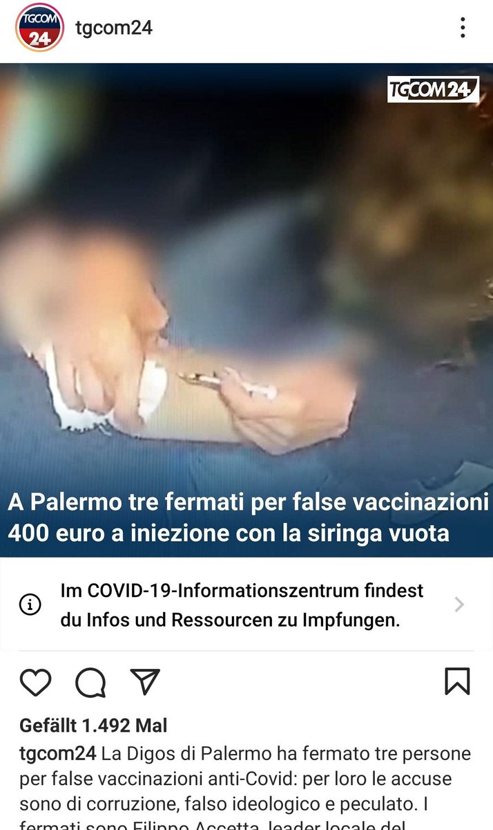 المخابرات الإيطالية تلقي القبض بالجرم المشهود على ممرضة وشخصين من الرافضين للقاح في جزيرة صقلية بعد أن تظاهرت بتطعيهم بإبرة فارغة! 
المخابرات رصدتهم بعد الترصد على مكالماتهم وتصويرهم! 
#ايطاليا #صقلية #لقاح #كورونا