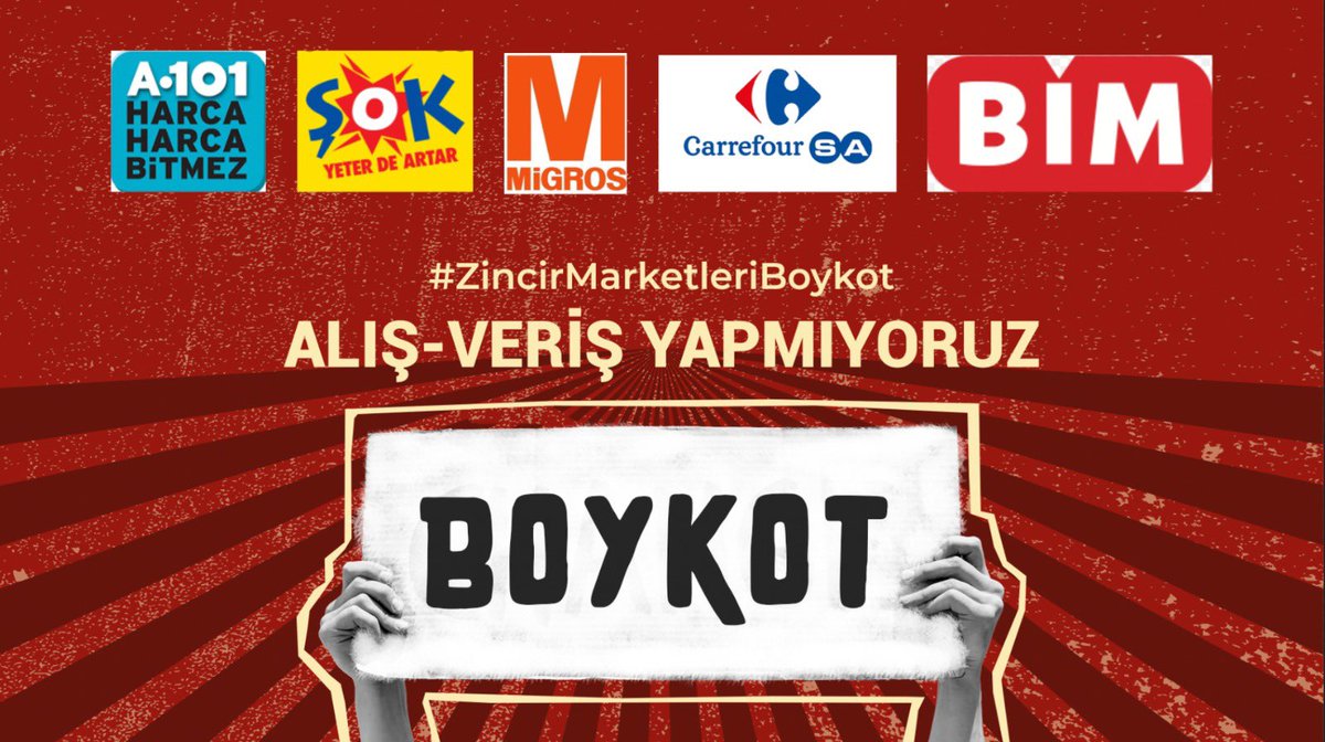 Madem döviz düştü
Hadi bir de boykot edelim

Şu #ZincirMarketleriBoykot ederek
#alışverişyapmıyoruz
#indirimbekliyoruz
Diyip zorlayabiliriz