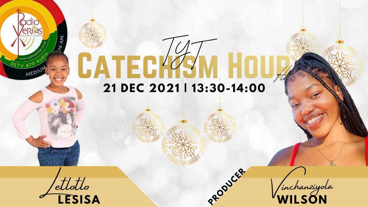 RadioVeritasSA's tweet photo. #NowOnAir
Catch #TYTCatechismHour on #RadioVeritas this afternoon at 13:00 - 14:00, in English:
1st half hour:
Topics:
* The visitation
* How to be peacemakers
2nd half hour:
Readings of the day, reflections and challenges https://t.co/BNjBSXVZSt