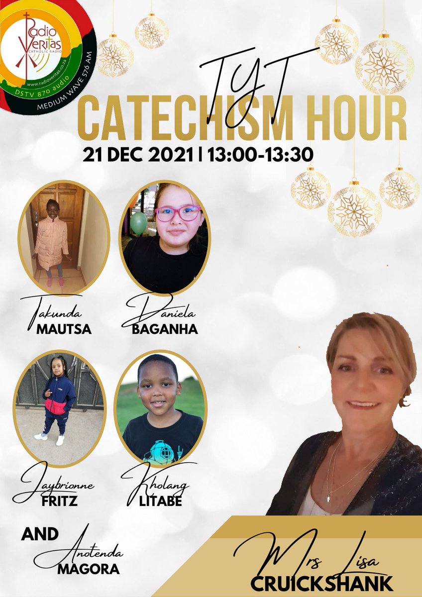 RadioVeritasSA's tweet photo. #NowOnAir
Catch #TYTCatechismHour on #RadioVeritas this afternoon at 13:00 - 14:00, in English:
1st half hour:
Topics:
* The visitation
* How to be peacemakers
2nd half hour:
Readings of the day, reflections and challenges https://t.co/BNjBSXVZSt