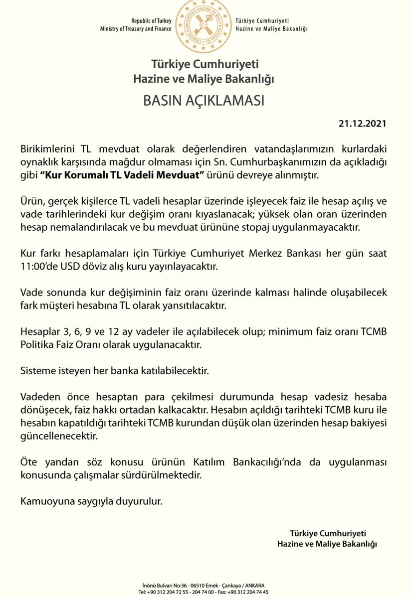 TeknikciHoca's tweet photo. Bakanlıktan Kur Korumalı TL Vadeli Mevduat için yazılı açıklama yapıldı:

1- Sadece gerçek kişilere 3-6-9-12 aylık vadelerde minimum politika faizi kadar faiz üzerinden uygulanacak.
2- Saat 11'de yayınlanan MB dolar kuru baz alınacak
3- Vade öncesi bozulursa faiz hakkı kalmayacak https://t.co/O9jQeRWi9D