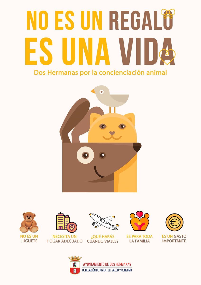 aytodoshermanas's tweet image. “No es un regalo, es una vida”, campaña de concienciación animal sobre la adopción responsable en Navidad 🐾