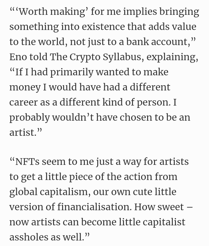 Fermeeen's tweet photo. Brian Eno sobre NFTs https://t.co/GqLWALuvXf