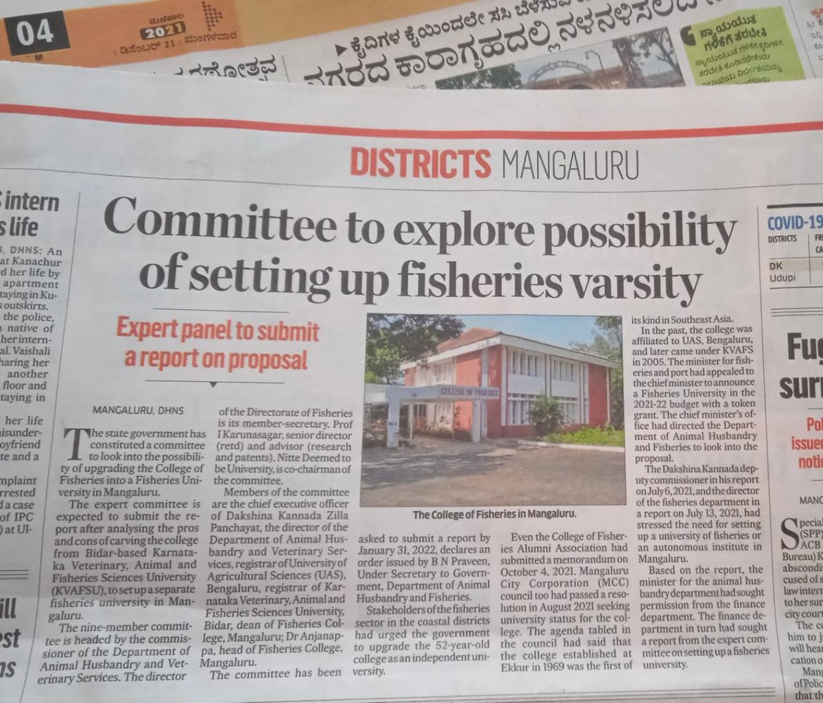FMangaluru's tweet photo. New committee constituted by GoK for seeking Pros. &amp; Cons. to establish Fish. Varsity in K'taka - the news... https://t.co/pEw2JbOb6p