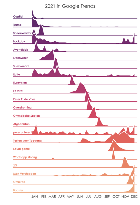 Visualisatie van Google Trends uit Nederland in 2021.