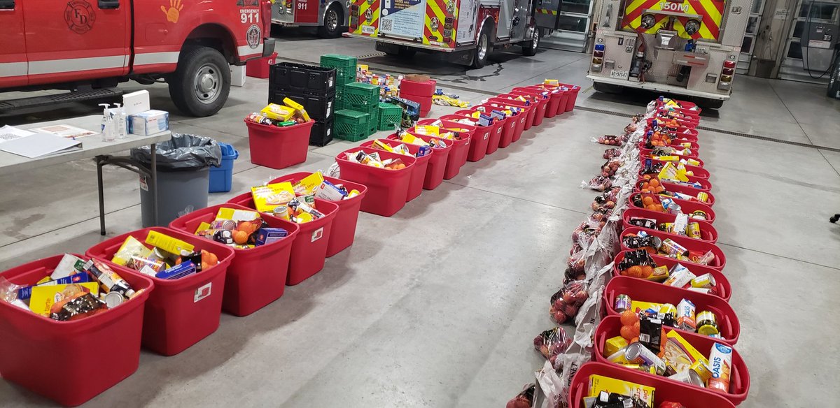 DChief813's tweet photo. GNES crews have packed the remaining food hampers set to go out today and tomorrow. Thanks to all who donated toward both the food drive and toy drive this year. @NapaneeFire  @Greater_Napanee https://t.co/hxTErEzZes