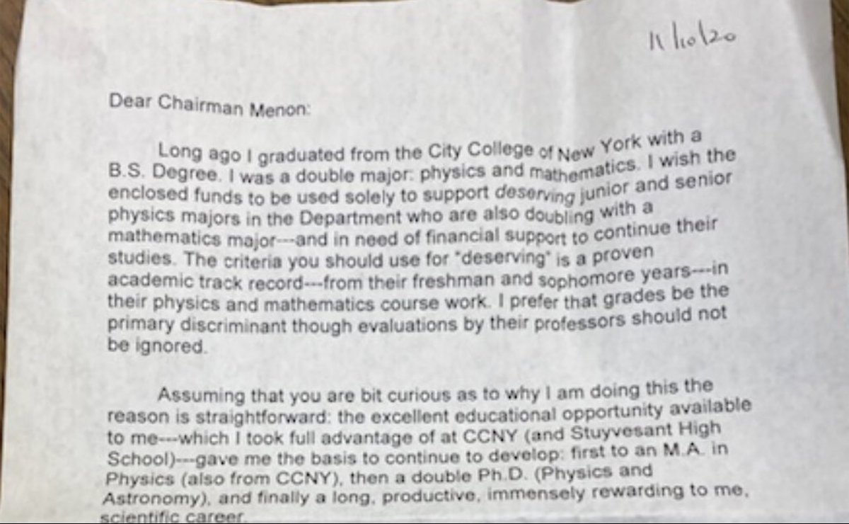 darrenrovell's tweet photo. A physics professor at the City College of New York received a package from an anonymous donor with $180,000 in cash. 

The school couldn’t trace it to anyone, but authorities noted it wasn’t gained from criminal activity. 

CCNY accepted the donation. 

(H/T @coreykilgannon) https://t.co/whdls0sSIF