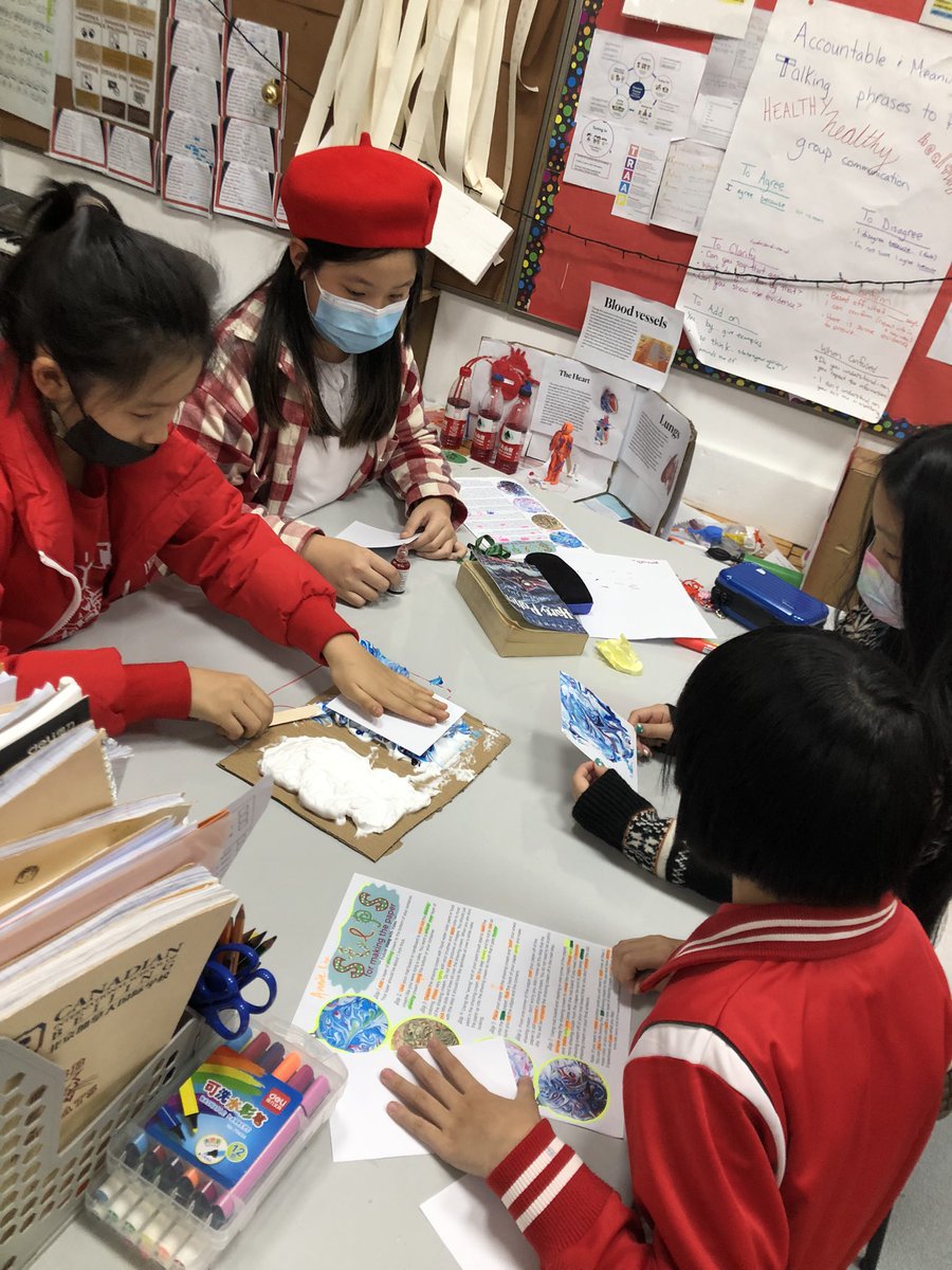 schmudkr's tweet photo. One of my favorite card making crafts - marble patterns! We had a lot of fun following the procedures to make these which were then used to make cards for other students. #balanced #myCISB https://t.co/0llIcxQ0OC