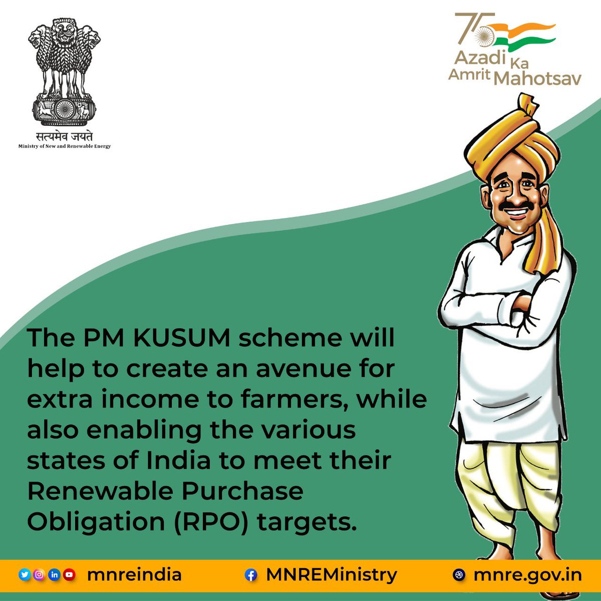 mnreindia's tweet photo. PM Kusum scheme will ensure a stable and a continuous source of income to farmers while enabling various states of India to meet their RPO targets.
#renewableenergy #pmkusum #cleanenergy #greenenergy #MNRE https://t.co/9T9xEPTF6v