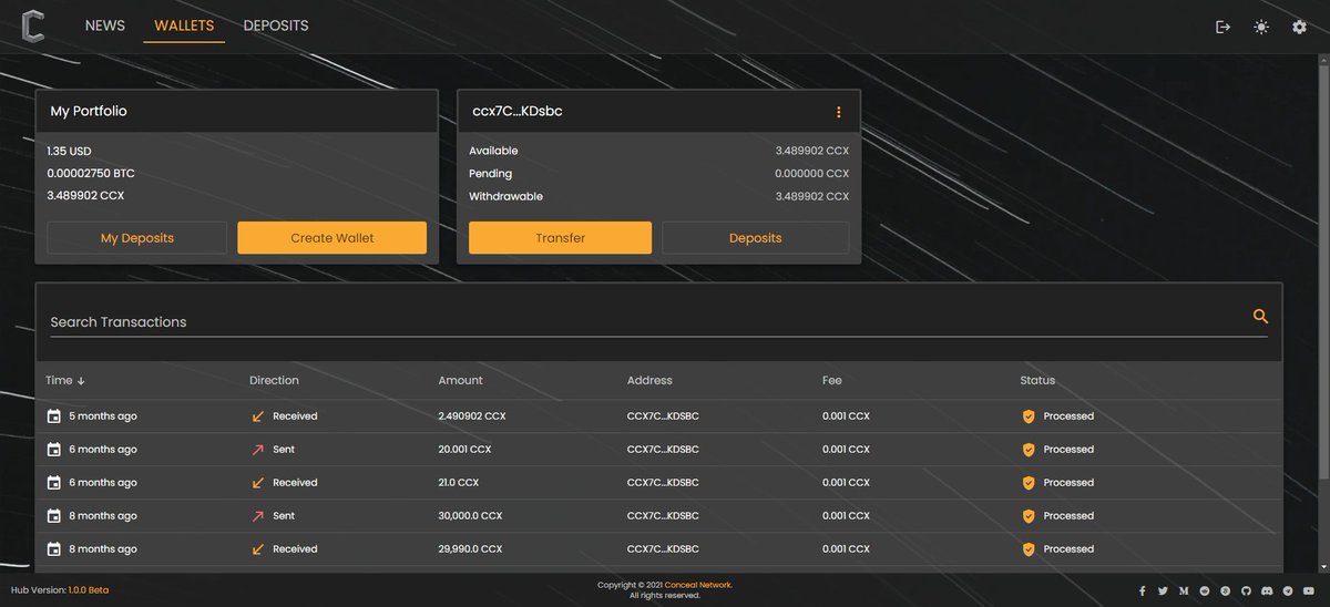 ConcealNetwork's tweet photo. Conceal Hub is just 3 days away from release!

Here are some final sneak-peaks on the 1st of Conceal Hub for both desktop version and mobile. First release has deposits, wallets &amp; news feed only.

What do you guys think about the User Interface?

$CCX #CCX #Crypto #Privacy #DeFi https://t.co/WnWO3wgeJt