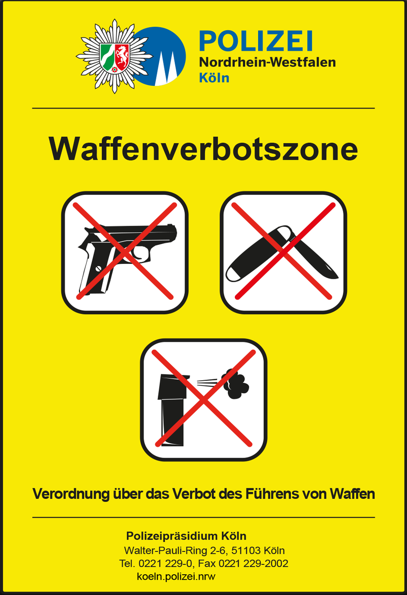 polizei_nrw_k's tweet image. #PolizeiNRW #Koeln #Leverkusen:Bitte beachten - Waffenverbotszonen in Köln! In  Köln werden zwei Waffenverbotszonen eingerichtet:  An den Kölner Ringen und der Zülpicher Straße  - Alle Infos wie Karten, Zeiten und unsere FAQ  unter koeln.polizei.nrw/artikel/waffen…
