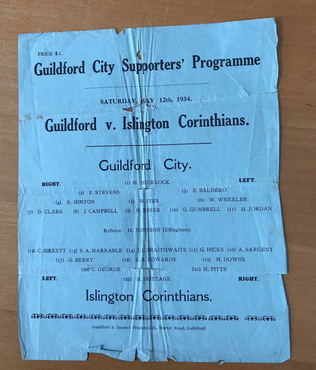 collectfootball's tweet image. A bit worn and battered like me Guildford city v Islington Corinthians pre war single sheet football programme 1934 @NonLgeProgs @NonleagueSwap @NonLeaguePaper @NonLeagueCrowd @NL_Matters