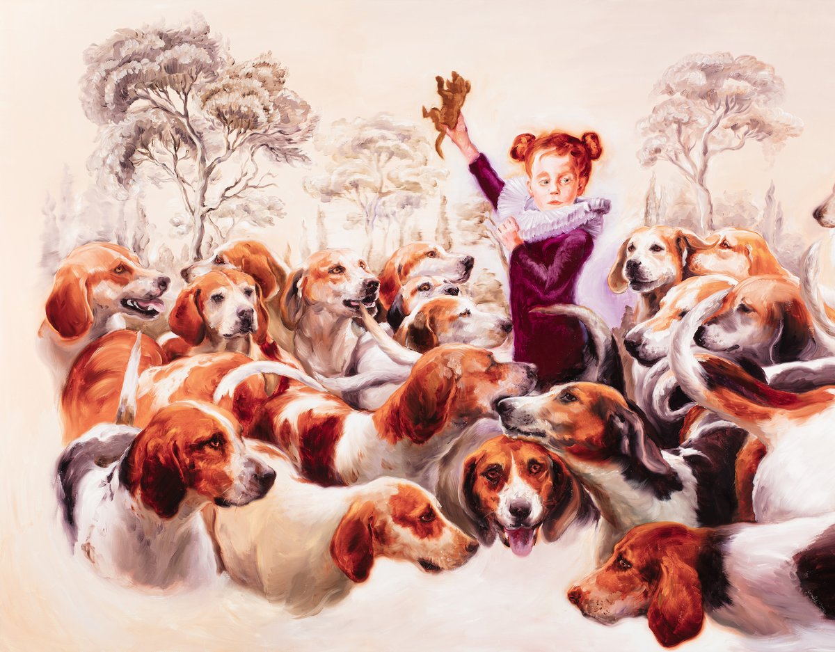 SalaLieber's tweet photo. Guru mit Stoffhund | 2021 | Öl auf Leinwand | 120 x 180 cm https://t.co/AqEHwF4qfj