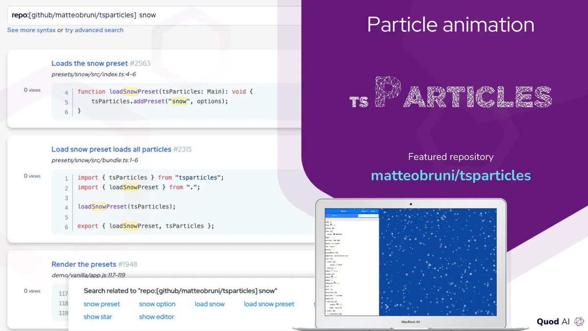 quod_ai's tweet photo. ❄️  Let it #snow! Today, we feature particles.js from @HollowMatt_ITA to create particle animation and give a #holiday feel to your web apps. Deep dive into the code to control the weather! #TypeScript #angularjs #reactjs
👉  https://t.co/nHLl3rBRJW https://t.co/edKmNTI5Bz