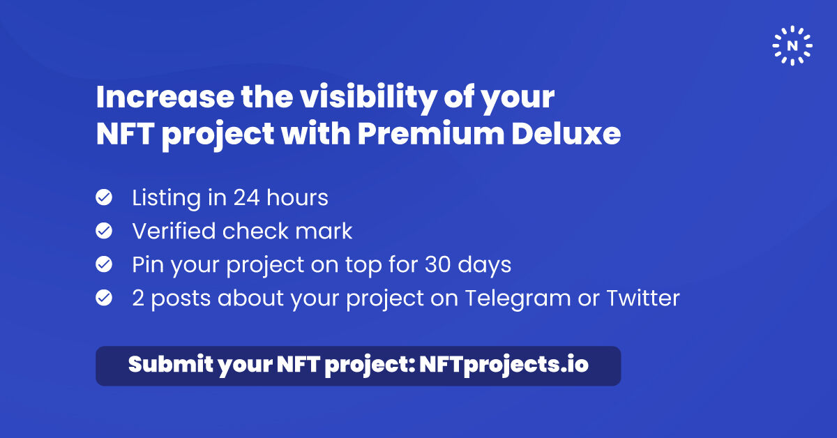 NFTprojects's tweet image. Increase the visibility of your #NFTproject with Premium Deluxe🔥🔥
• Listing in 24 hours
• Verified check mark
• Pin your project on top for 30 days
• 2 posts about your project on Telegram or Twitter
Submit your project: NFTprojects.io

#NFTs #NFTPromotion #NFT