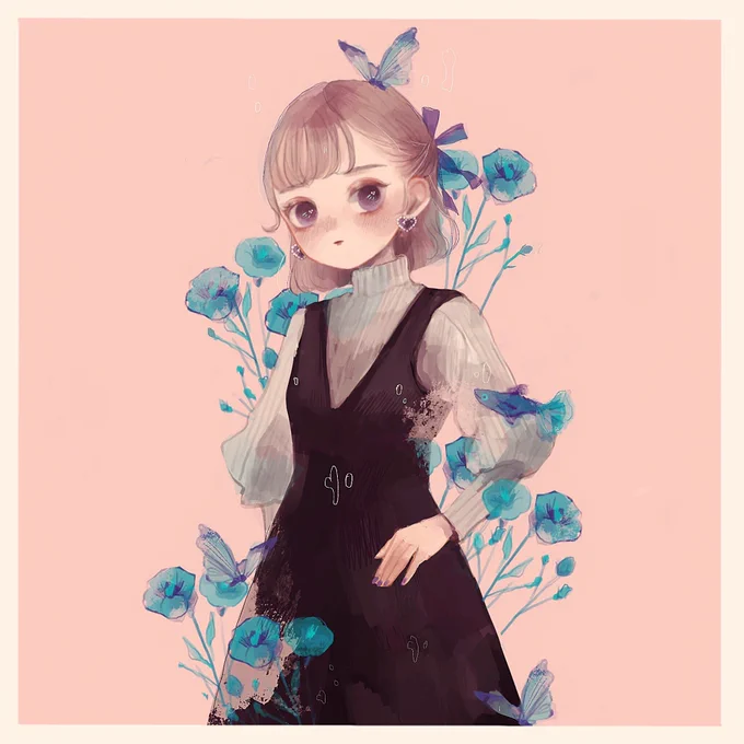 #2021年自分が選ぶ今年の4枚 
お花と女の子を来年も描くよ🌷 