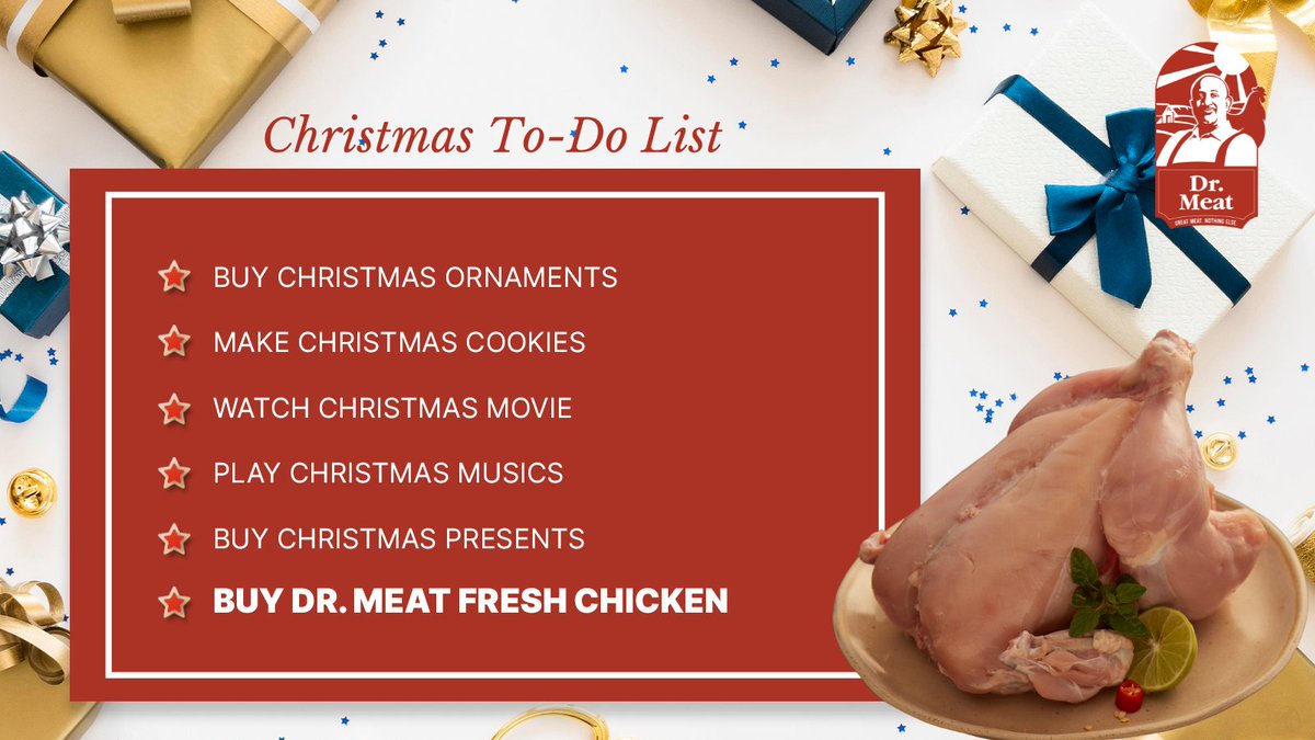 DrMeatIndia's tweet photo. Christmas To Do List that you love so much
Order Fresh Chicken online at @drmeatindia delivers fresh farm chicken 🐔 to your doorstep.
https://t.co/TT3cGiUSN6  or call us at +91 9591059955
You Can’t Beat Our Meat 💪

✅ CLEAN
✅ HYGIENIC
✅FRESH
✅ WELL PACKED
#drmeat  #christmas https://t.co/JSXkBCz1Qf