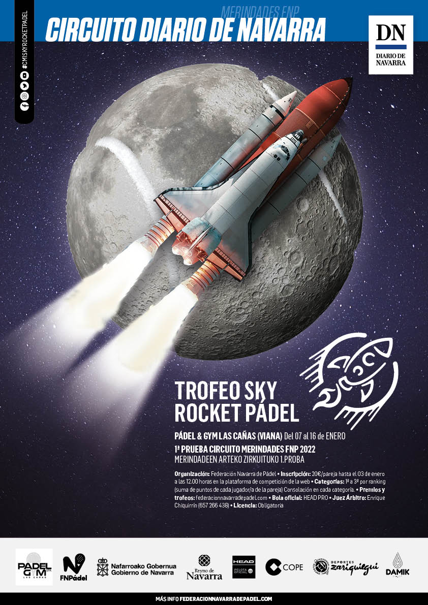 📢¡INSCRIPCIÓN ABIERTA para disputar la 1ª PRUEBA CIRCUITO MERINDADES FNP 2022 – TROFEO SKY ROCKET PÁDEL!
📍 <a href="/PadelLasCanas/">Pádel Gym LAS CAÑAS</a> 
📅07-16 ENERO
📝Apúntate hasta el 03 de ENERO a las 12.00h pinchando AQUÍ👉bit.ly/3pfLgQn

#CM1SKYROCKETPADEL #padel #merindades #FNP