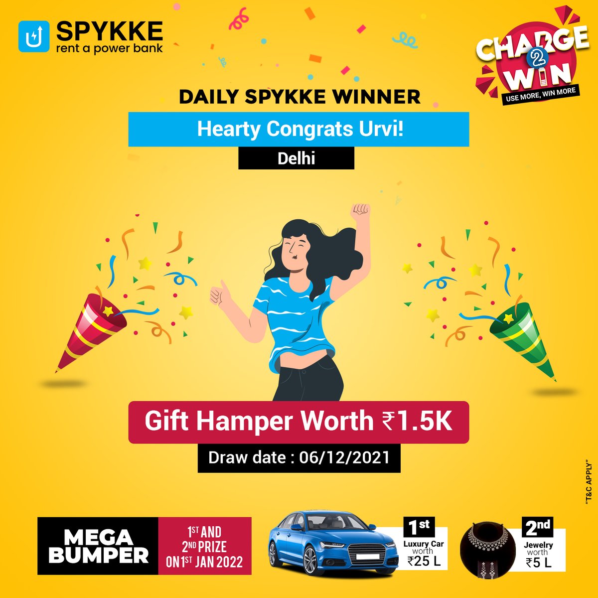 getspykked's tweet photo. TODAY’S SPYKKE WINNER
Hearty Congrats Urvi!
You’re the lucky one who won the gift hamper worth ₹1.5K
Don’t Stop Now.Spykke More
#win #winprize #contest #charge2win #competition  #love #motivation #m  #winner #giveawaycontest #spykke #getspykked #igotpsykked #charge2win https://t.co/wDXk4NK01R
