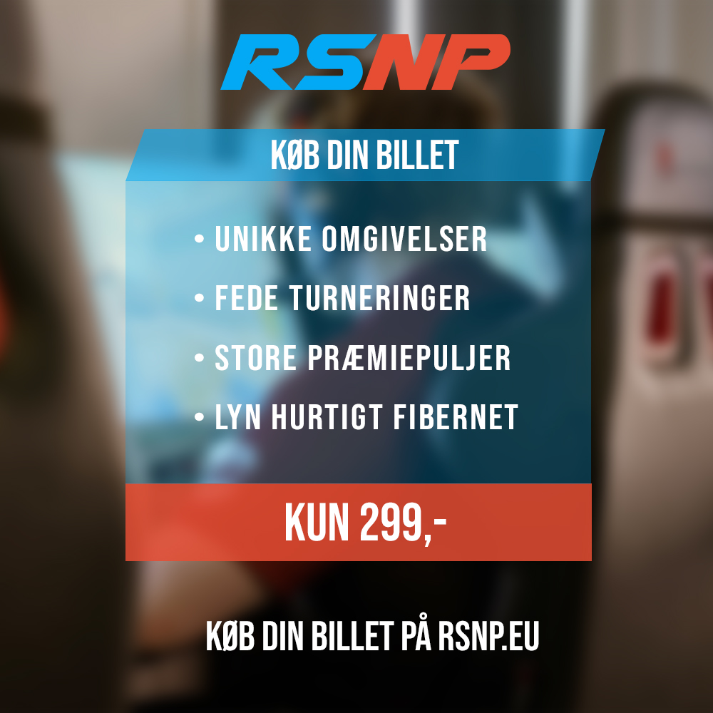 Nu er der åbent for billetsalget til RSNP 2022! 

Kom med når vi sammen med <a href="/TRICKED_esport/">TRICKED ESPORT</a>, DGI Vestjylland og Skjern Esportcenter afholder RSNP den 4.-6. marts 2022!
Skynd dig at få de bedste pladser på rsnp.eu/koeb-billet/