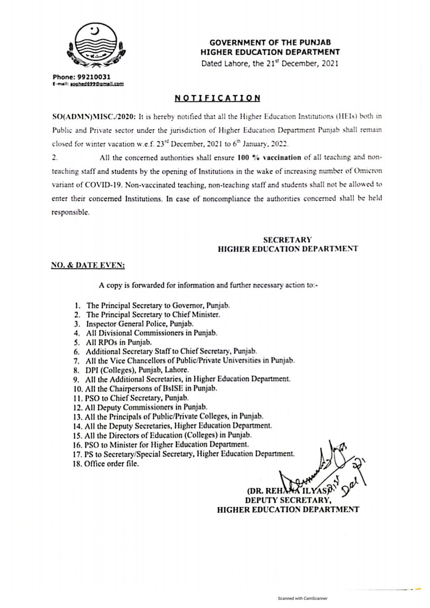 punjab_hed's tweet photo. #WinterVacations
It is to inform that HEIs under the jurisdiction of Higher Education Department will remain closed from 23-12-2021 to 06-01-2022
Institutions please assure 100 % Vaccination of teaching &amp; Non-Teaching staff
@RajaYassirPTI 
@GovtofPunjabPK 
@GovtofPakistan https://t.co/GGd9kjknvJ