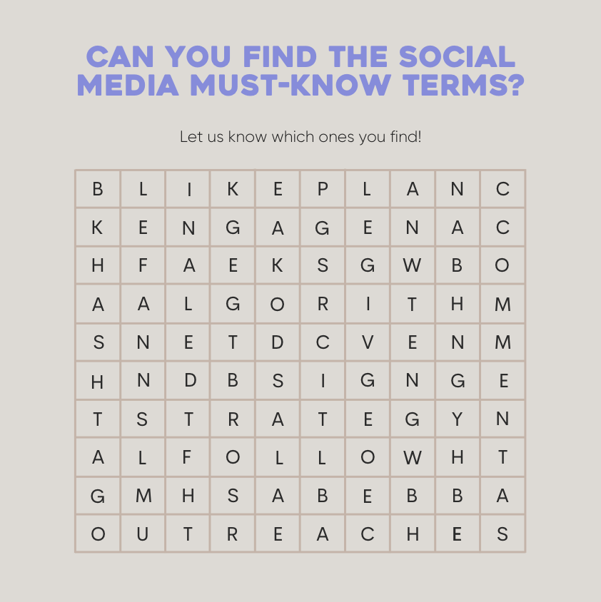 Give our 'Social Media Must Knows' word search a go! How many can you spot?🤔