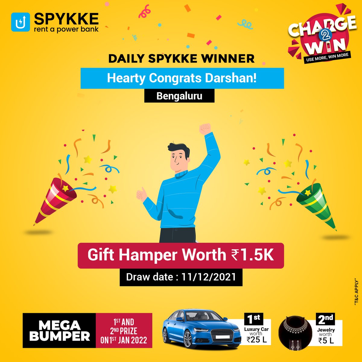 getspykked's tweet photo. TODAY’S SPYKKE WINNER
Hearty Congrats Darshan!
You’re the lucky one who won the gift hamper worth ₹1.5K
Don’t Stop Now.Spykke More
#win #winprize #contest #charge2win #competition  #love #motivation #m  #winner #giveawaycontest #spykke #getspykked #igotpsykked #charge2win https://t.co/dtqBx6VTUA