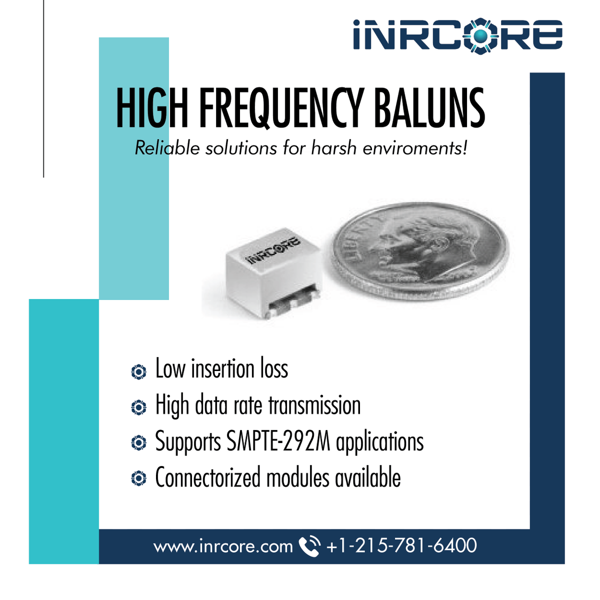 inrcore's tweet photo. iNRCORE's High-Frequency #Baluns are designed for SMPTE-292M and SMPTE-424M/425M applications, as well as standard testing equipment. #Custom packaging and connectors available upon request! Learn more about our High-Frequency product line today: https://t.co/YRuvj2ZLv8 https://t.co/W6YXxD0j8w