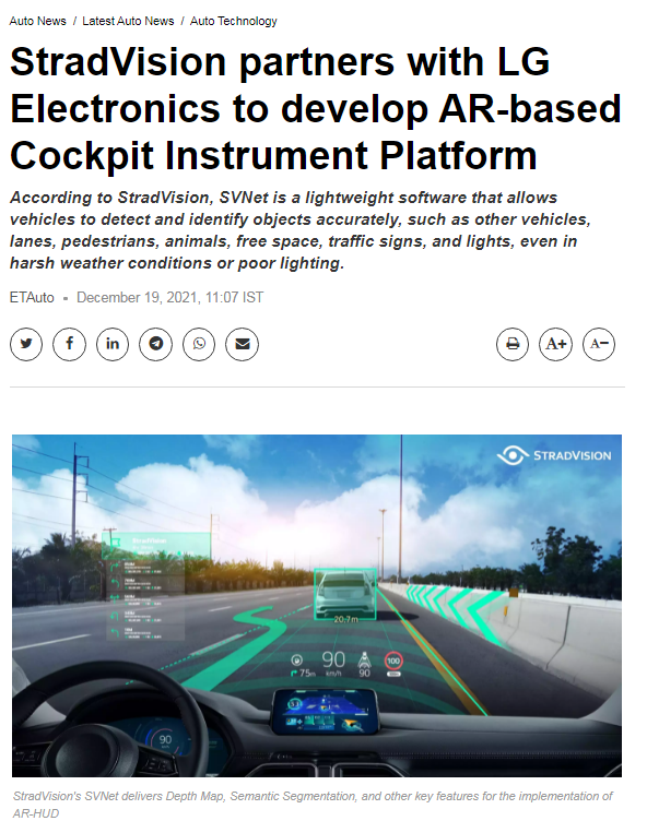 KCC_INDIA's tweet image. StradVision partners with LG Electronics to develop AR-based Cockpit Instrument Platform
Read more at:
auto.economictimes.indiatimes.com/news/auto-tech…

#lgelectronics #vehiclessoftware #newscoverage #koreanculturalcentreindia