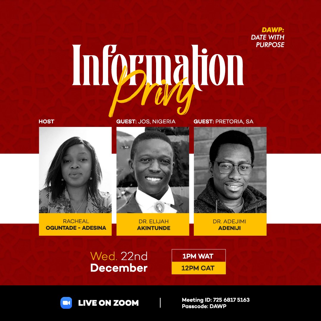 adejimiadeniji's tweet photo. Join me on #DAWP
(Date With Purpose).
#InformationPrivy.
It will be lite 🔥 https://t.co/GV0ZFyU1ho