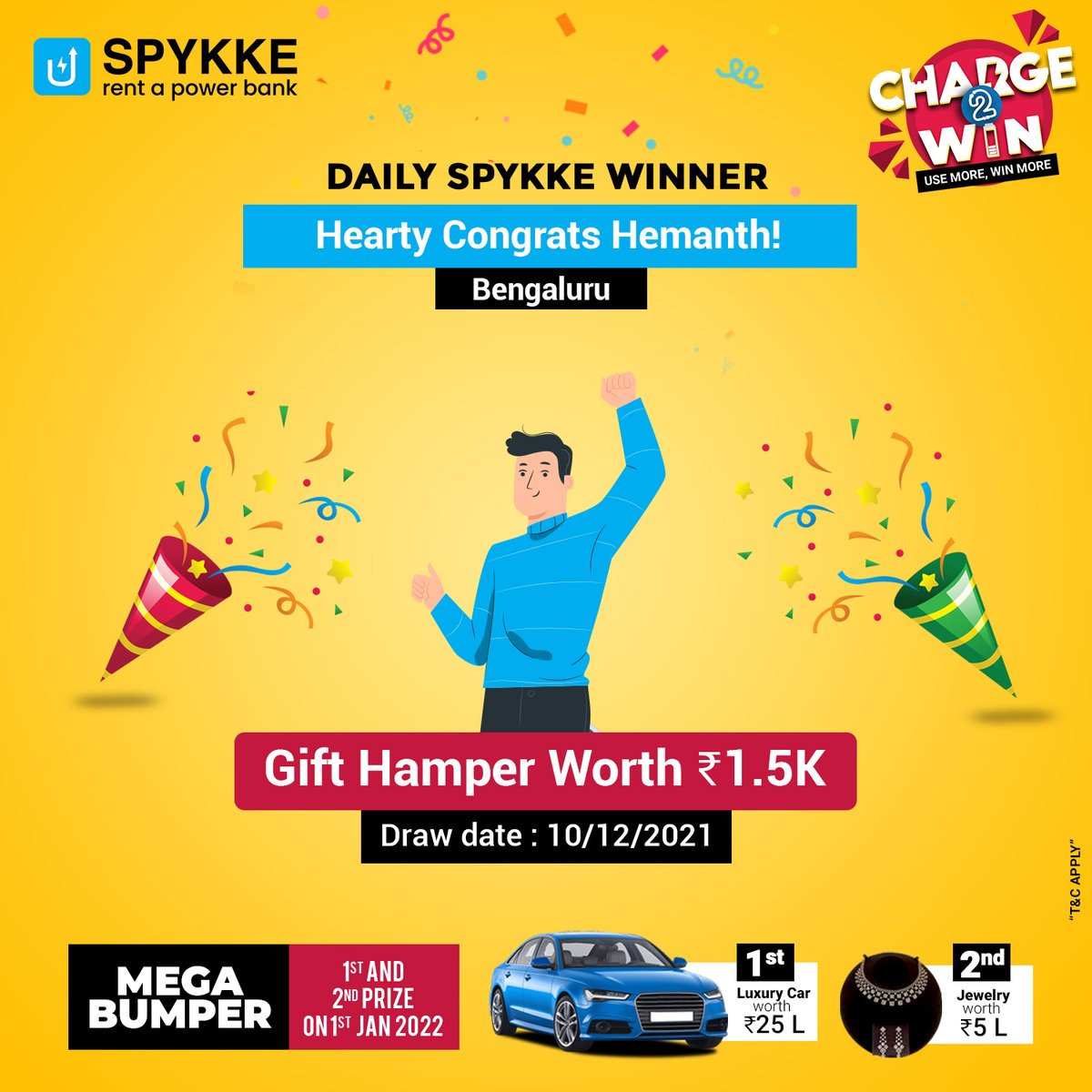 getspykked's tweet photo. TODAY’S SPYKKE WINNER
Hearty Congrats Hemanth!
You’re the lucky one who won the gift hamper worth ₹1.5K
Don’t Stop Now.Spykke More
#win #winprize #contest #charge2win #competition  #love #motivation #m  #winner #giveawaycontest #spykke #getspykked #igotpsykked #charge2win https://t.co/HpWPguB8FU