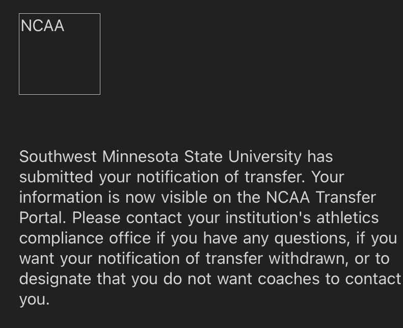 I would like to thank the SMSU football program and the coaching staff for giving me the opportunity to play at the next level, but with careful thoughts and consideration, I have entered my name in the transfer portal, my recruitment is 100% open