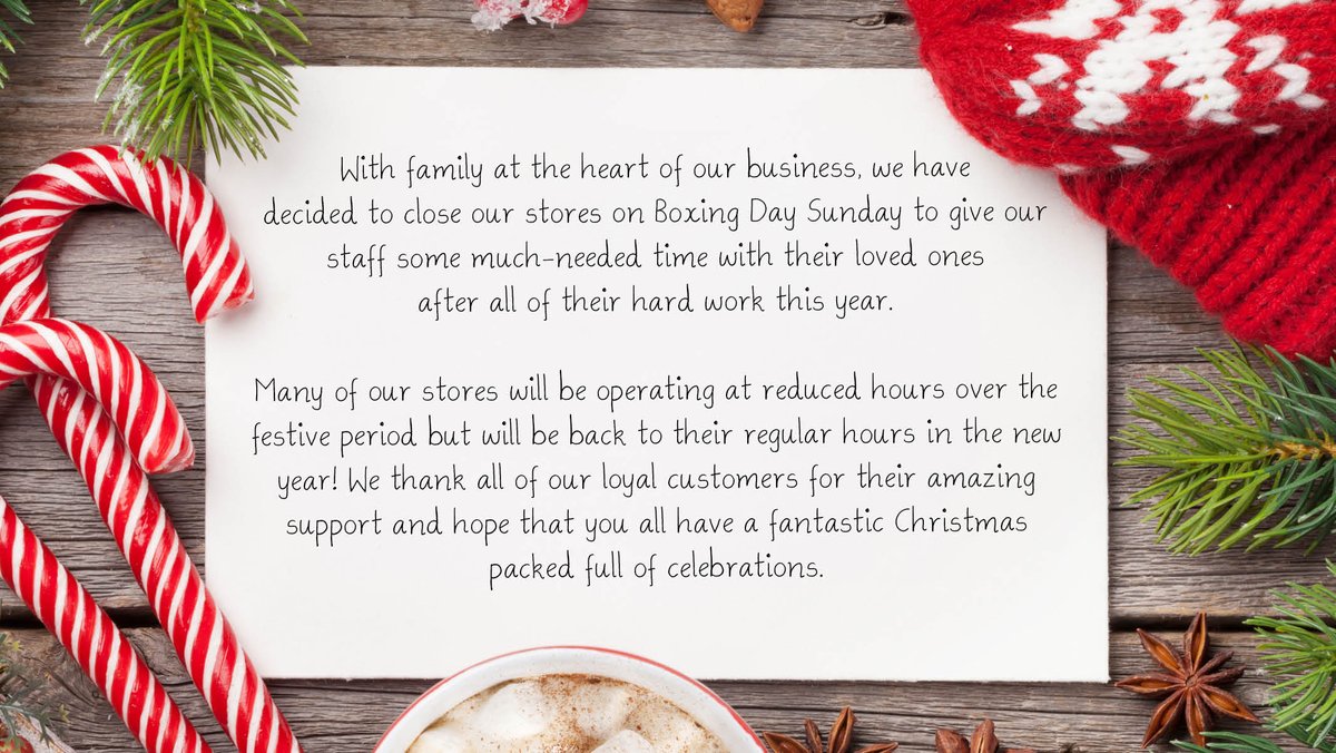 Our stores will have slightly different opening times over the festive period to give our staff more time to enjoy the celebrations with their friends and family.

Please check your local branch for their Christmas opening times here ->
hughes.co.uk/storefinder