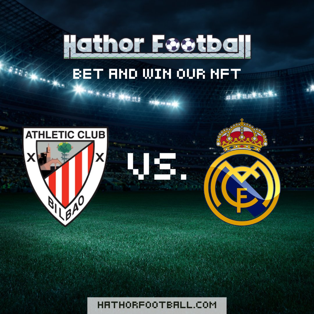 HathorFootball's tweet photo. No one predict the right score last weekend, so this time we got doubled price! 2 NFT #HathorFootball players to win!

Just 👇
⚽ Reetweet this
⚽ Predict the exact score (ex. 2:1) of the match #Athletic vs #RealMadrid 

Everyone can comment only once.

That's it. Let's play. 😎 https://t.co/6mYVQqb2FF