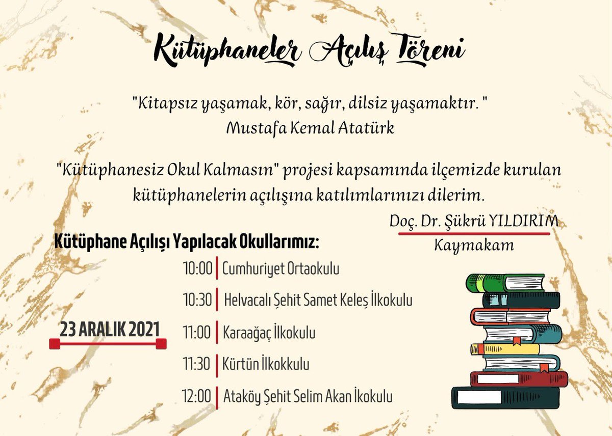 carsambamem's tweet photo. "Kütüphanesiz Okul Kalmasın" projesi kapsamında ilçemizdeki okullara kurulan kütüphanelerin açılış töreni 23.12.2021 Perşembe günü gerçekleştirilecek. @samsunmem @gokhanmurat1 @MustafaOzdmr55 @yuduf_tanrioven @halilkanat @TC_carsambakym @carsambabld
 #samsunbenimokulum https://t.co/0r6N6X5Yhx