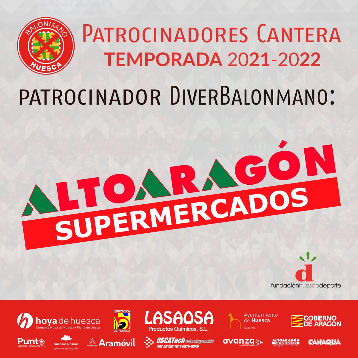 🤾‍♂️🤾‍♀️ CANTERA | PRESENTACIÓN PATROCINADORES

Un nuevo año el Proyecto DiverBalonmano tiene el patrocinio principal de <a href="/SAltoaragon/">Supermercados Altoaragón</a> 
 
🍾🥩🥧🧃🍏🥑🥖🍕🥫

‼️🅼🆄🅲🅷🅰️🆂 🅶🆁🅰️🅲🅸🅰️🆂‼️

cabreroehijos.es

#BmHuesca #FundacionHuescaDeporte #CanteraEsFuturo #LaCanteraNoPara