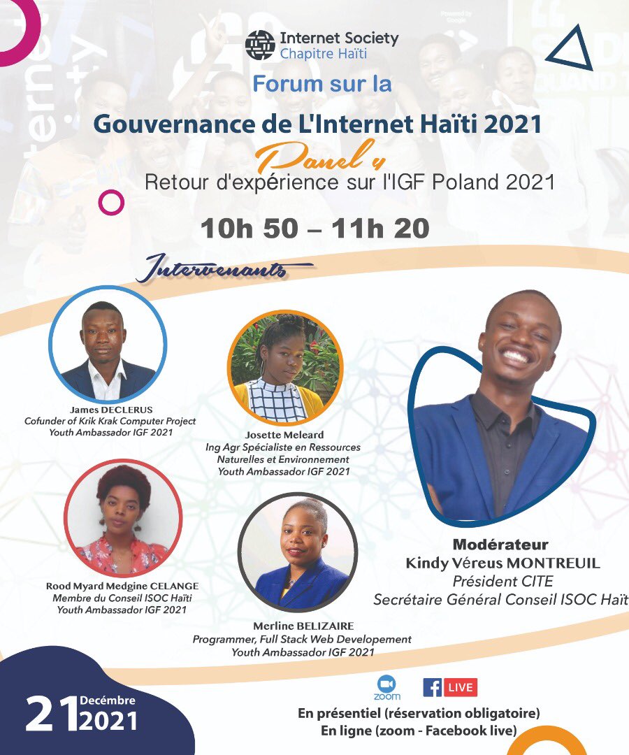 cjnahum's tweet photo. Renforcer les capacités des parties prenantes pour accélérer la connectivité numérique en Haïti
#FGI2021
@isoc_haiti @nichaiti https://t.co/iyaZa3UUUT