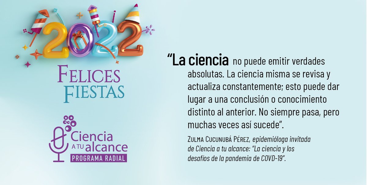 Cata_radio's tweet photo. Confiamos que, con las contribuciones de la ciencia, la tecnología y la innovación, seguiremos respondiendo, en 2022, a los desafíos que enfrenta Colombia y el planeta. 

Ciencia a tu alcance desea a sus oyentes y seguidores: ¡Felices fiestas! https://t.co/LwgnC35WTu