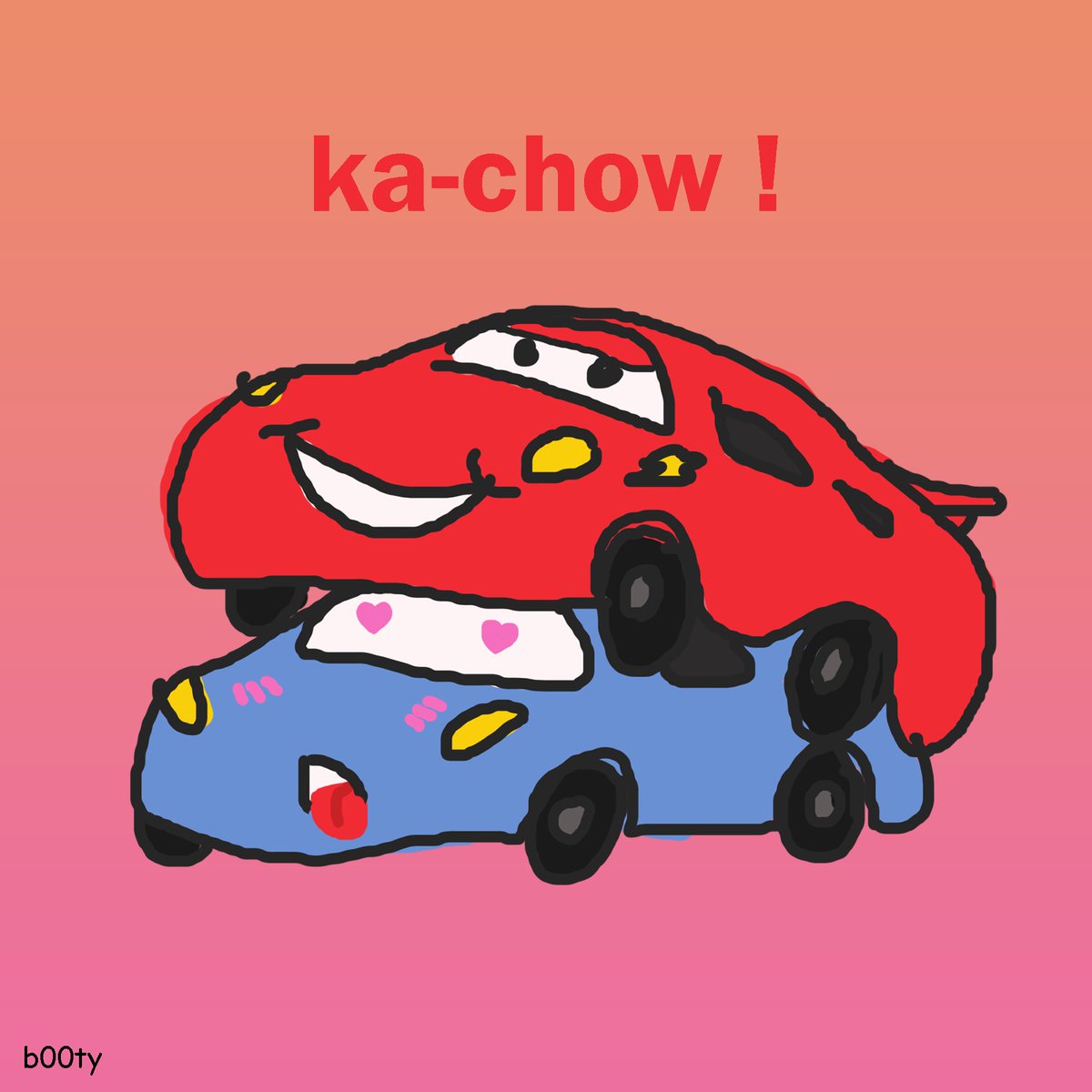 "ka-chow !", 2021
Digital painting

Flash Mcqueen hiting Sally from behind. She enjoys it.