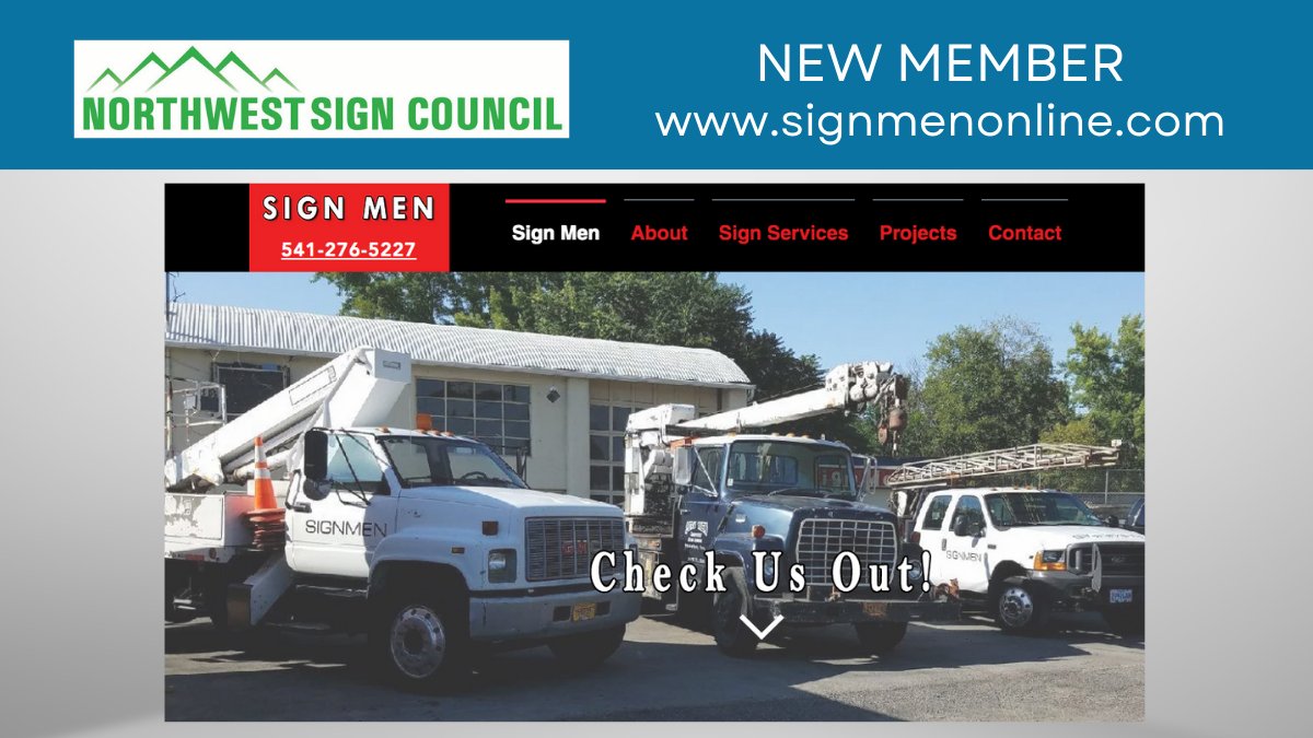 NWSignCouncil's tweet photo. NEW MEMBER — We'd like to welcome Sign Men to the Northwest Sign Council. They are a full-service sign company located in Pendleton, Oregon. Sign Men provides sign design, manufacturing, installation, and sign servicing. Website: https://t.co/MCQUaDayIe https://t.co/gYkjOLhk1S